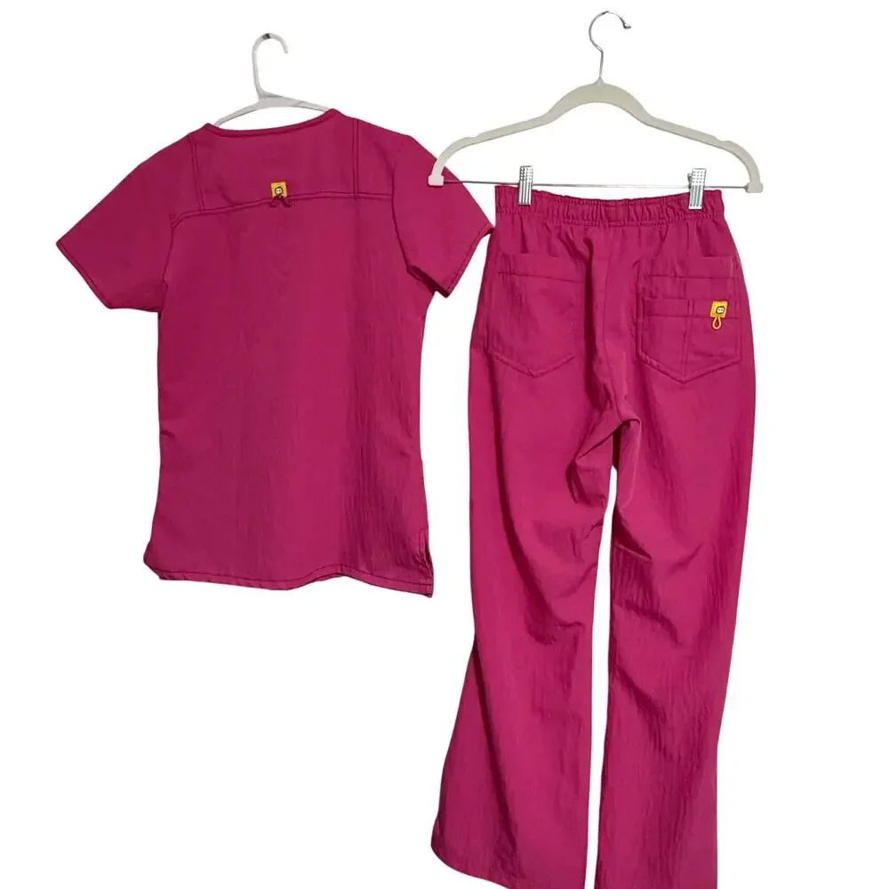 Women’s Wonder Wink pink matching scrub set sz S nurse attire medical colorful